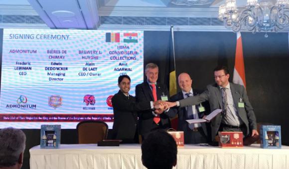 Cérémonie de l'accord entre Chimay, Huyghe et leur distributeur indien.